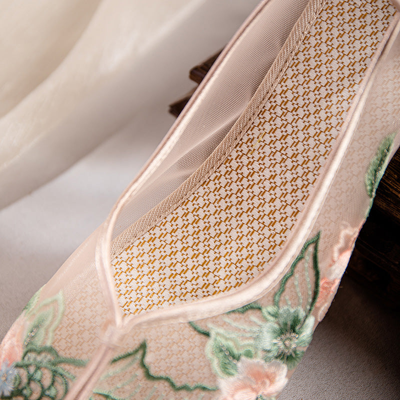 New Chinese Style Embroidered Mesh Shoes - Traditional Chinese Embroidery Flat Shoes, Soft Sole Platform Women S Shoes, Versatile Hanfu-Inspired Style