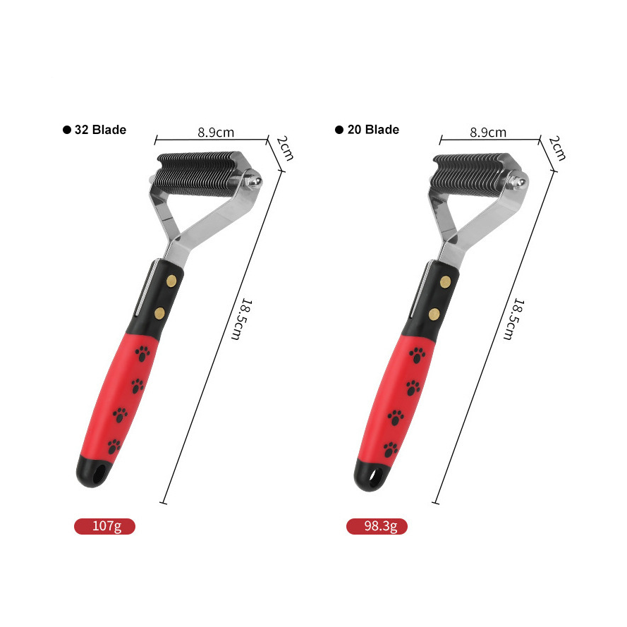 Paw Brothers 20 Blade Medium Double WideDematting Undercoat Rake For Dogs And Cats, Professional Grade, Dog Shedding Brush, Stainless Steel Blades, Rounded Gentle Teeth