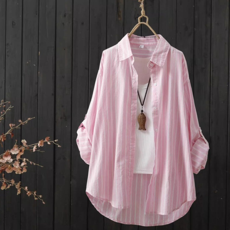 Womens Artsy Mid-length Striped Long-sleeve Shirt
