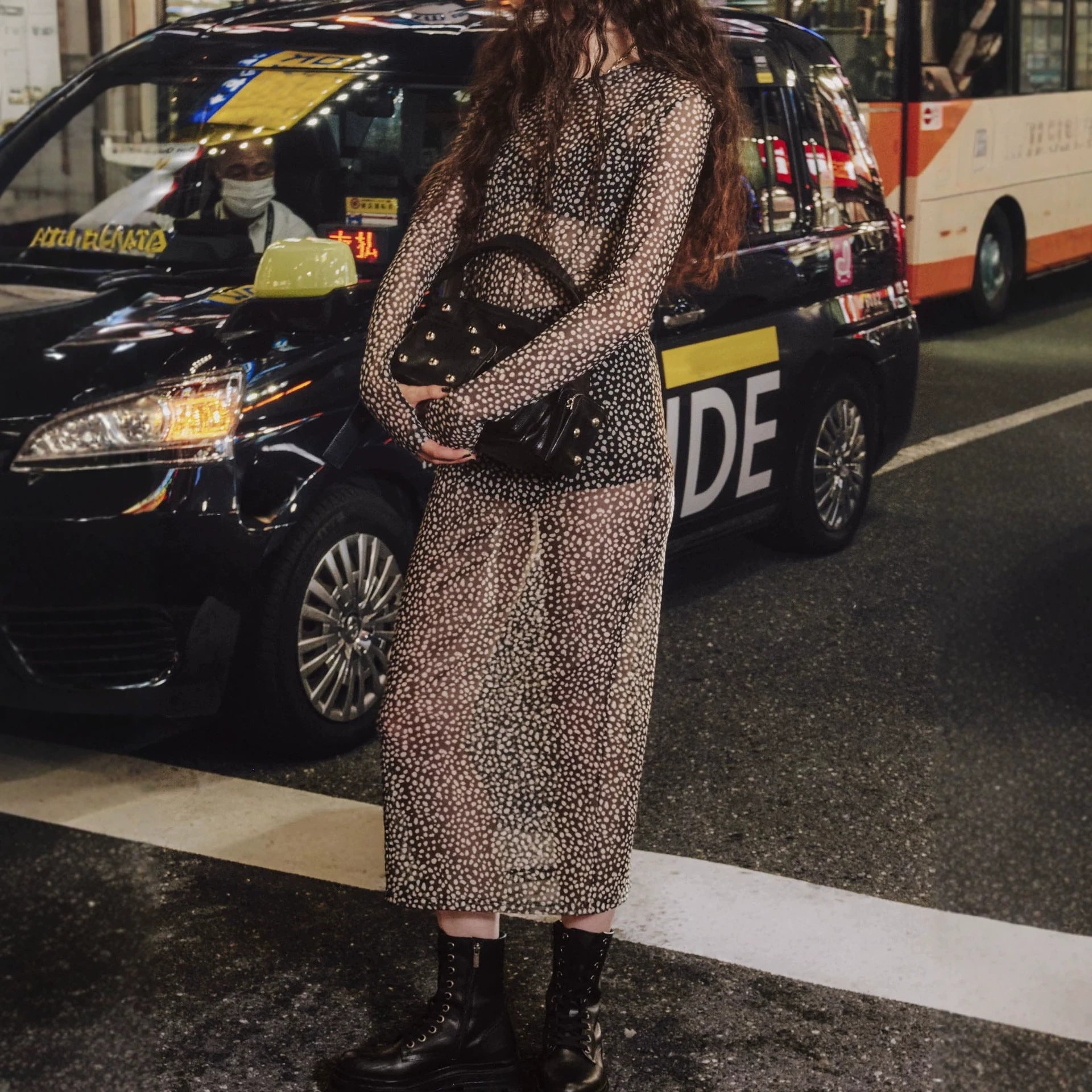 Printed Long-sleeve Dress Womens Party Gown