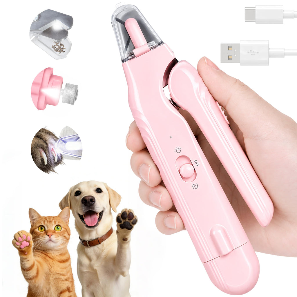 2-in-1 Dog Nail Clippers With Light - Electric Pet Nail Grinder Quiet For Small Large Dogs & Cats, LED Prevent Over Cutting, USB-C Rechargeable Safety Guard Grooming Kit For Black Nails