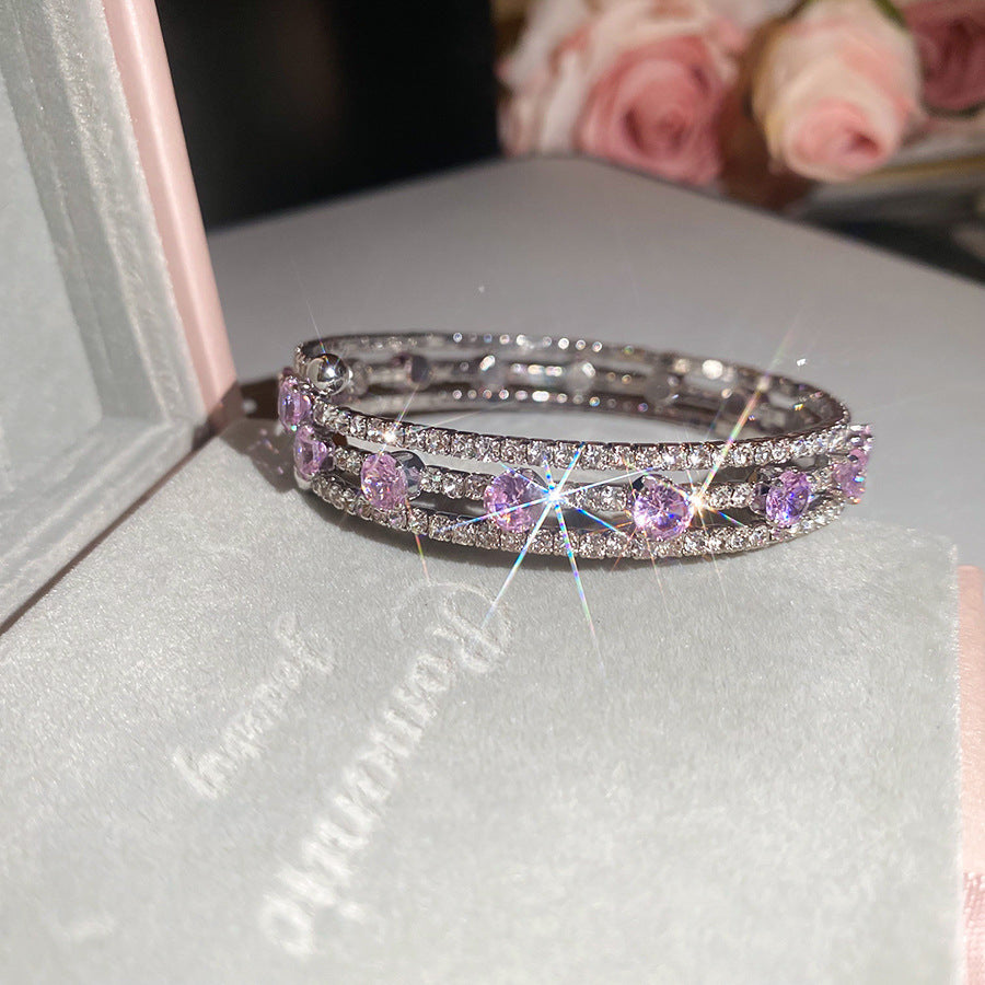 High-End Light Luxury French Court Style Bangle, Inlaid Shiny Cubic Zirconia Rhinestone Retro Vintage Elegant All Occasion Hand Jewelry