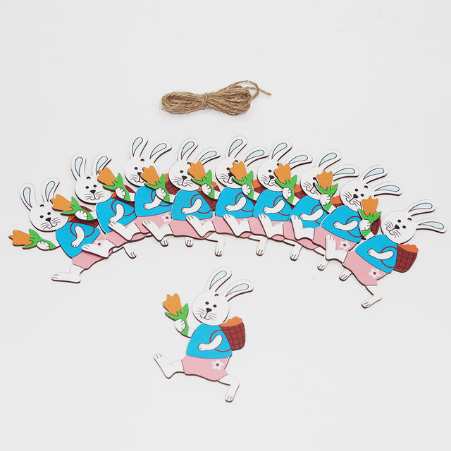 10Pcs Bunny Easter Wooden Pendant Cartoon Rubbit Egg