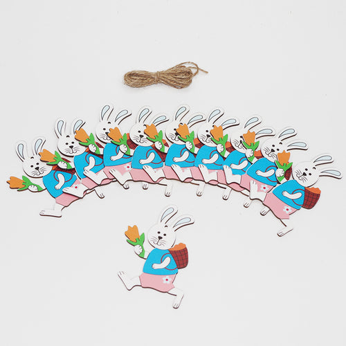 10Pcs Bunny Easter Wooden Pendant Cartoon Rubbit Egg