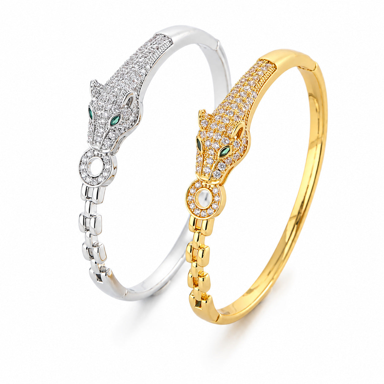 Light-luxury Fully Diamond-encrusted Leopard-head Buckle Bracelet