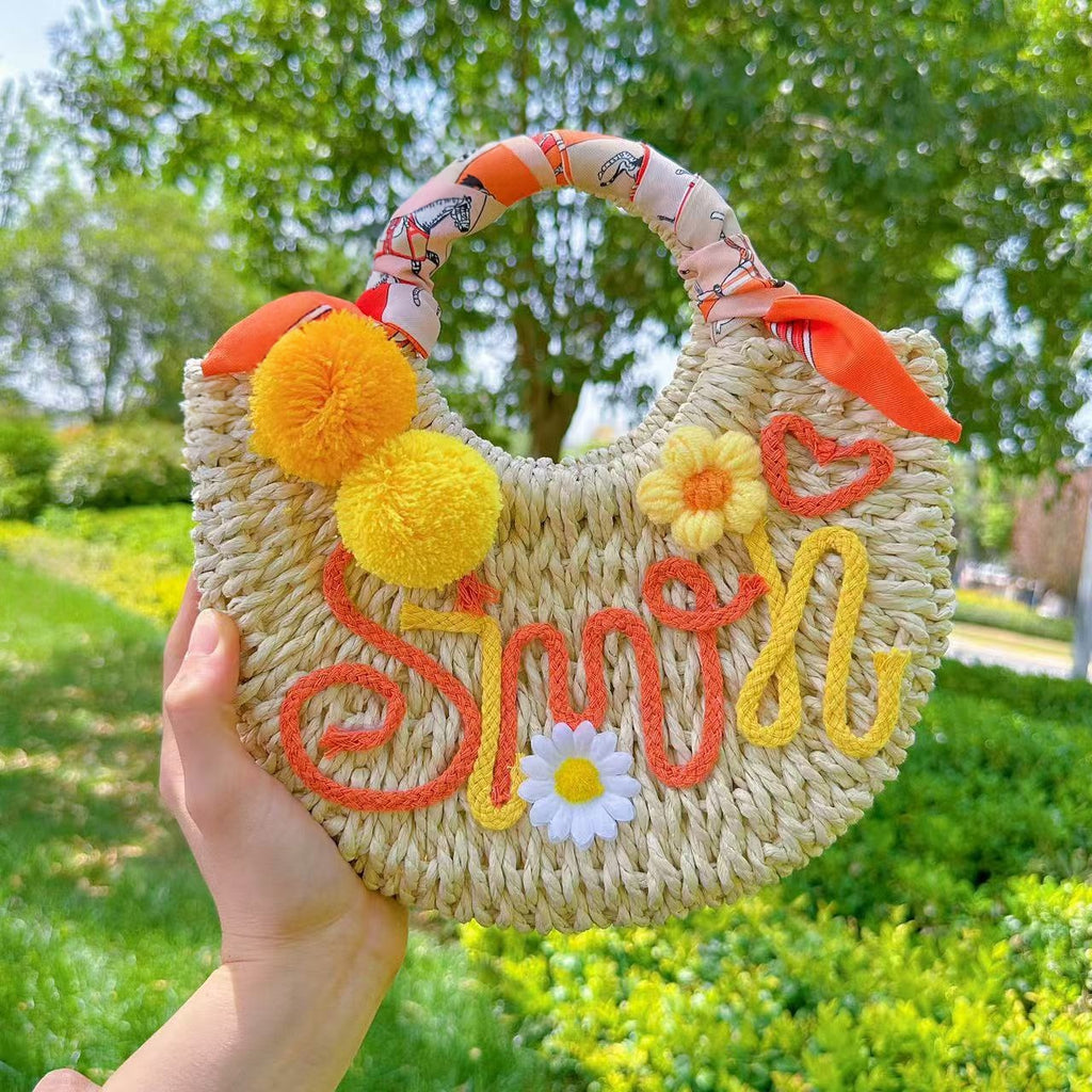 Mothers Day DIY Straw Bag Kit With Felt Letter Poms
