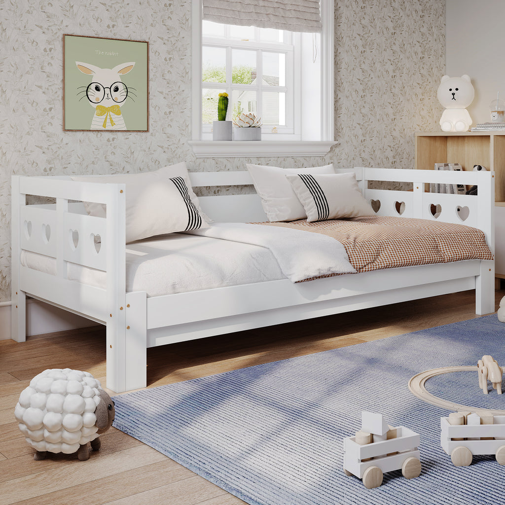 Daybed Daybed, Pull-out Bed, 90x190cm, Solid Pine, With 2nd Bed And Roll-up Grate Heart Shape Bed White