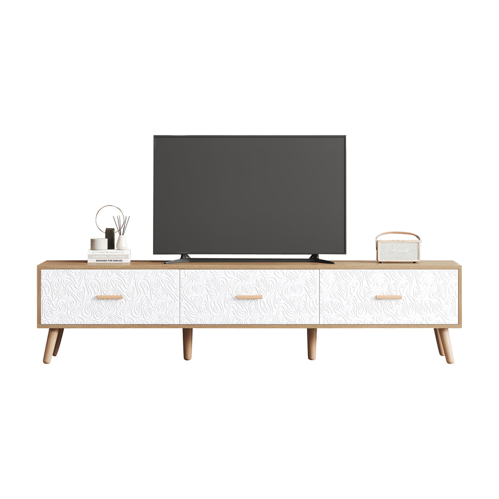 TV Low Panel Vintage, TV Cabinet Wooden TV Table - Living Room Bedroom, Light Wood, Vintage Grain White Door Panel, 150x35x39cm