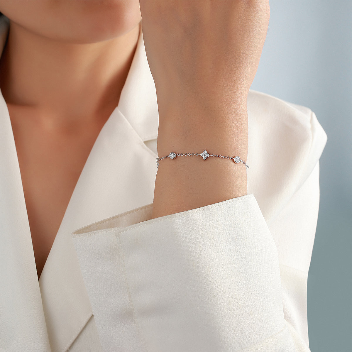 S925 Sterling Silver Moissanite Station Bracelet, D-VVS1 Adjustable  Chain, Platinum Plated 2.5g Women's Jewelry Gift Box Set