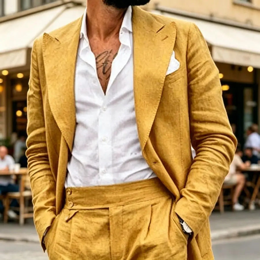 Mens Suit Set Simple And Retro Two-Piece Set