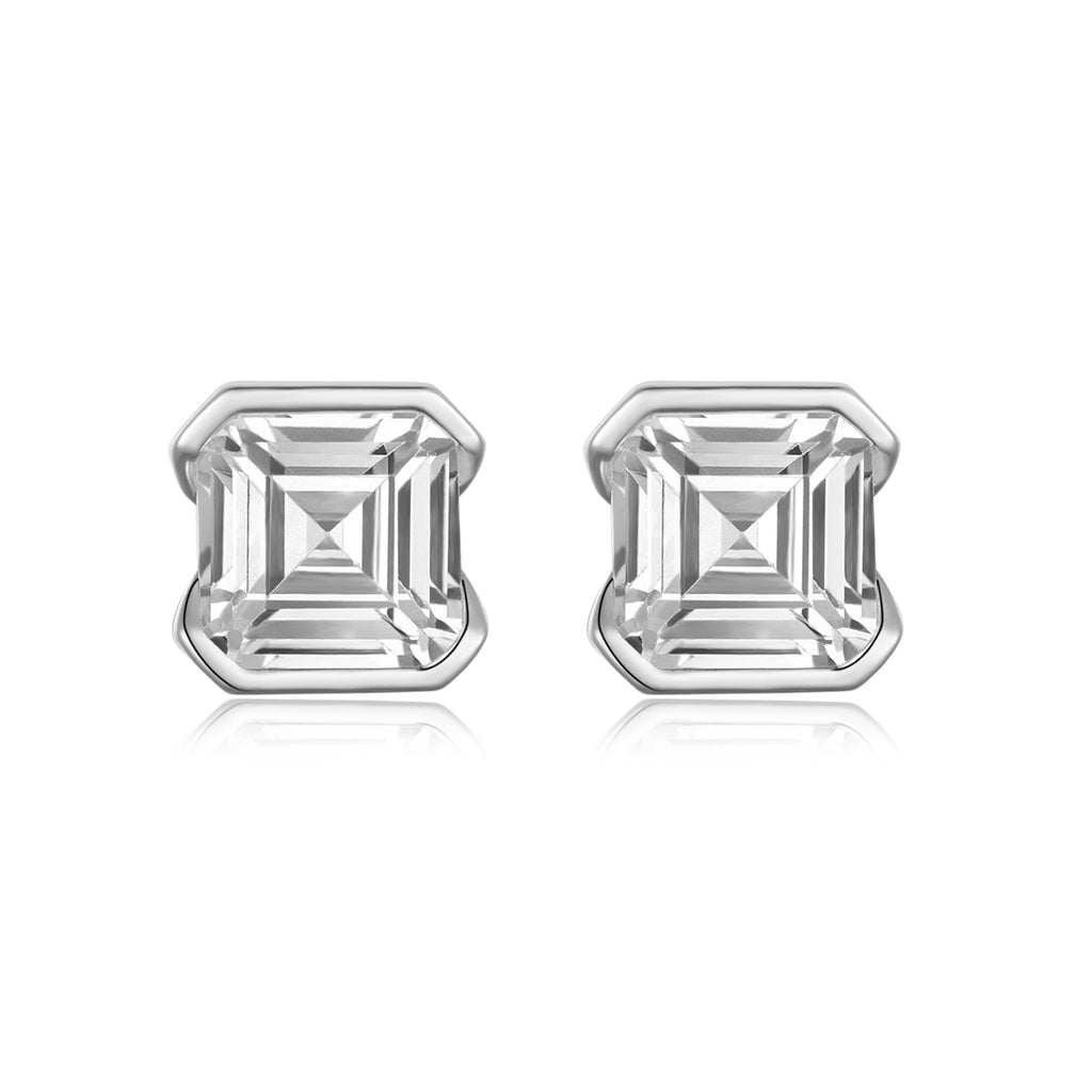 S925 Sterling Silver Asscher Cut Stud Earrings, 6x6mm D-VVS1 Moissanite Half-Bezel Setting, Platinum Plated 2g Women's Jewelry Gift Box