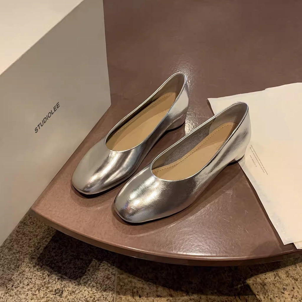 Womens Low-cut Heel-pressed Genuine Leather High Heels