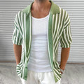 Mens Striped Colorblock Lapel Short-Sleeve Jacket
