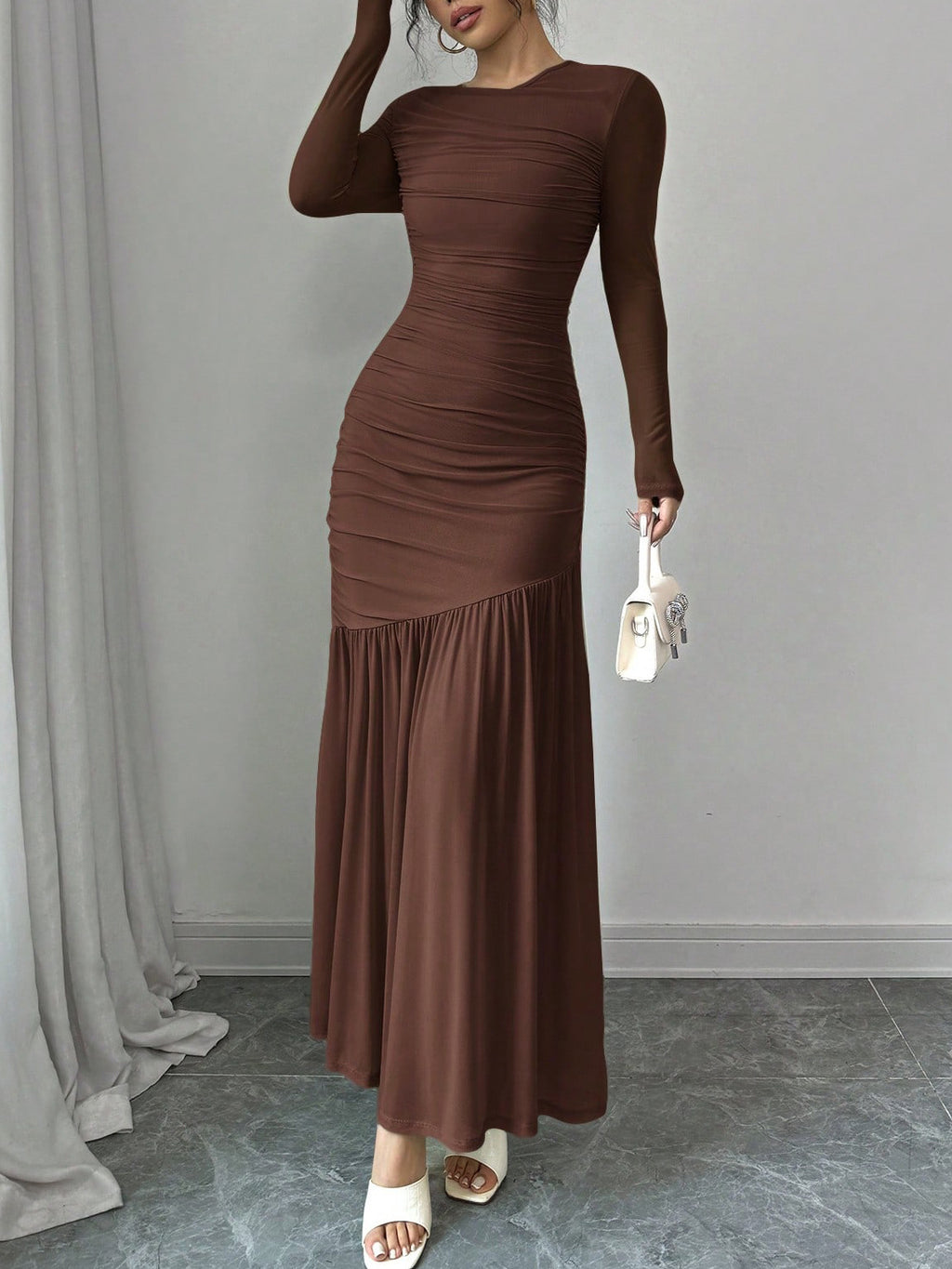 Fashionable Slim-fit Pleated Elegant Long-sleeve Dress