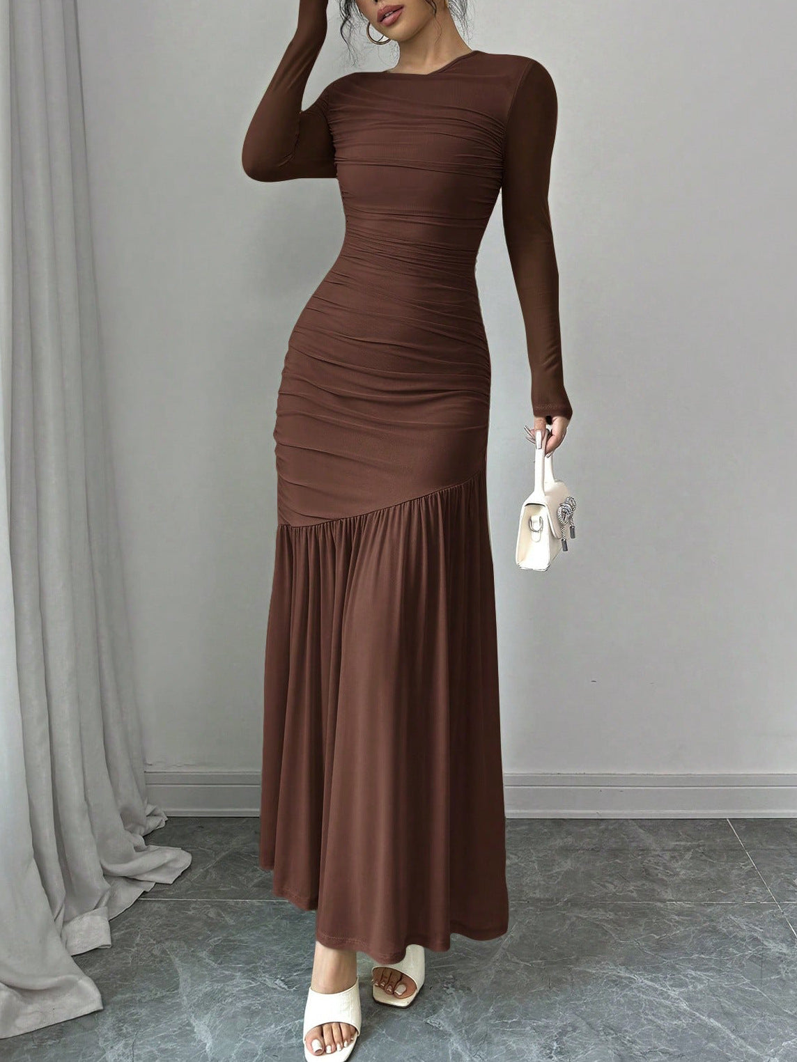 Fashionable Slim-fit Pleated Elegant Long-sleeve Dress