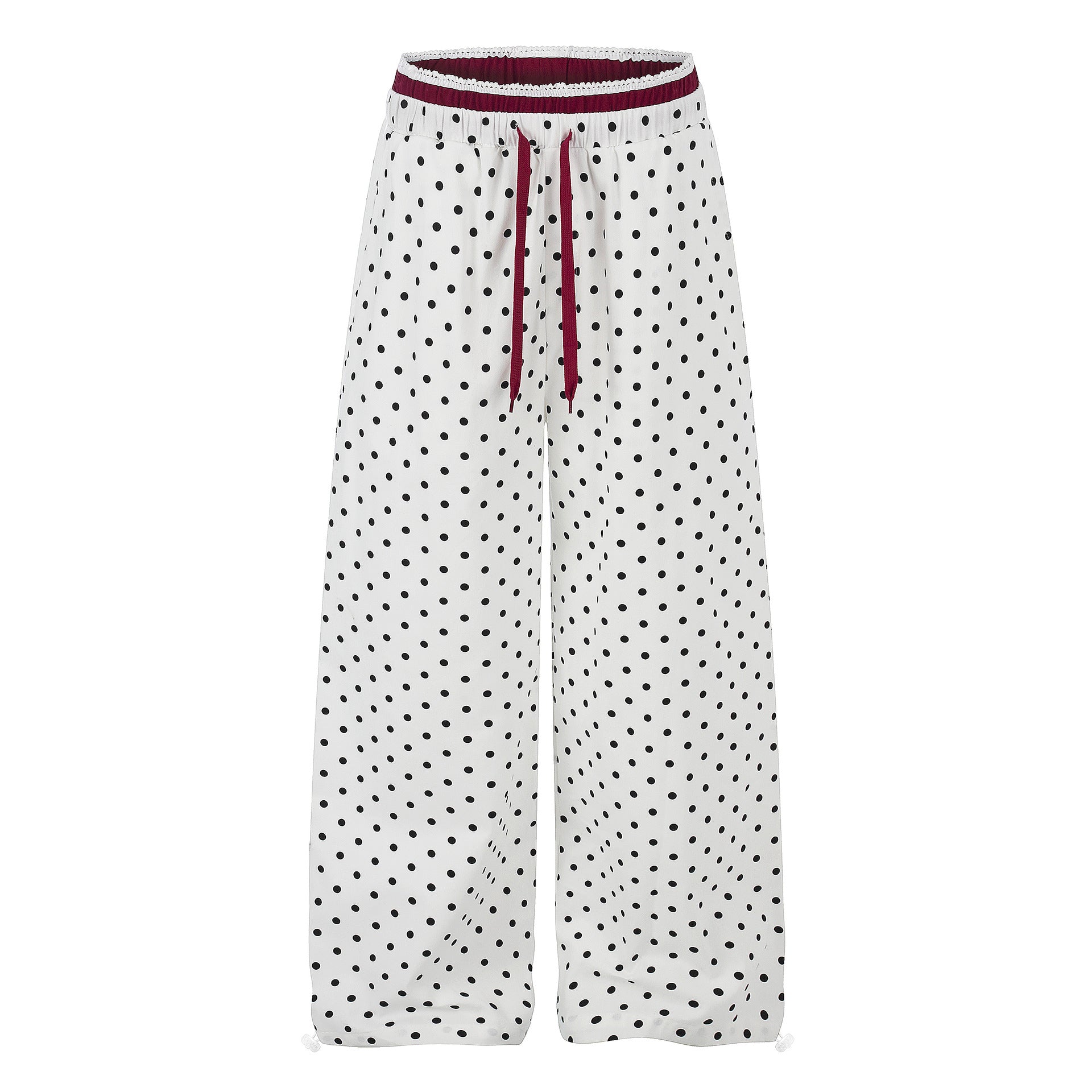 Ruffle-trimmed Printed Straight-leg Pants In Solid Color