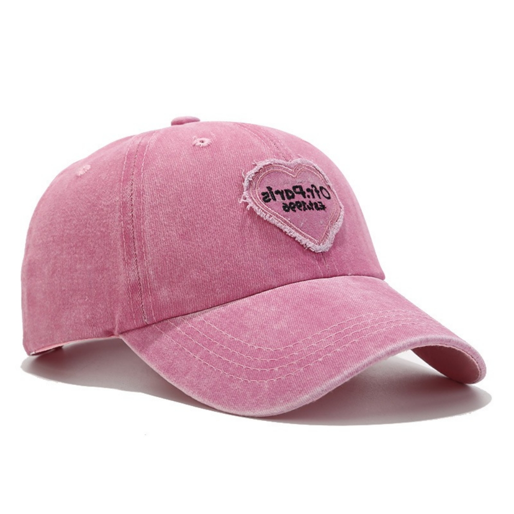 Women's Washed And Distressed Heart-patterned Patchwork Embroidered Baseball Cap For Street Wear At Music Festival, Fashionable And Sweet-cool Style, Sun Protection Hat