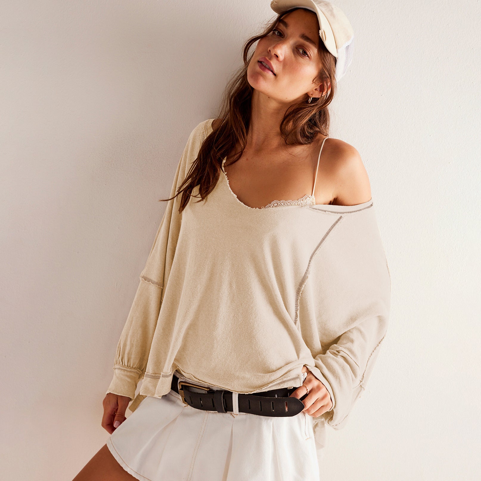 Womens V-neck Knit Sweater Casual Style