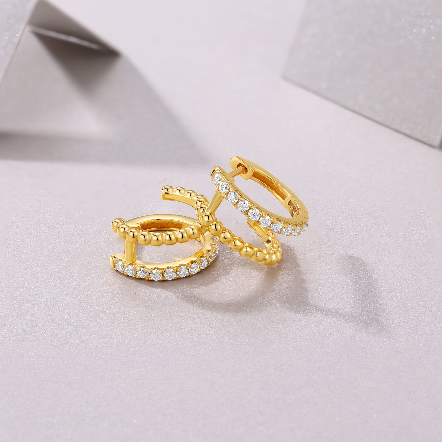 S925 Sterling Silver Double Hoop Earrings, D-VVS1 Moissanite Beaded Huggies, Platinum Plated 2.8g Women's Jewelry Gift Box
