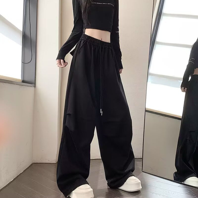 New Arrival Draped Relaxed-style Floor-length Pants With A Drawstring And Wide Legs