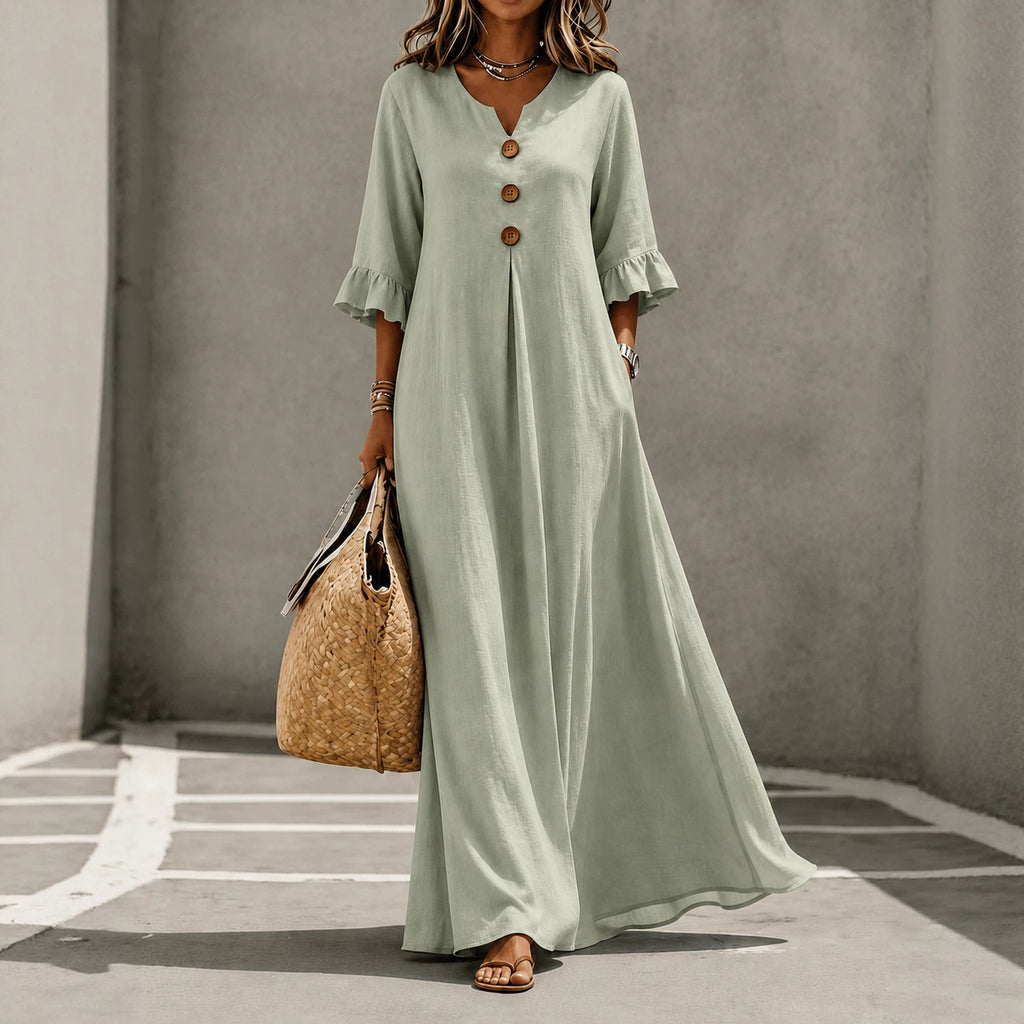 Solid-color Womens V-neck Chic And Elegant Dress
