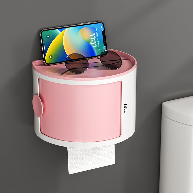 No-drill Wall-mounted Bathroom Tissue Box Shelf