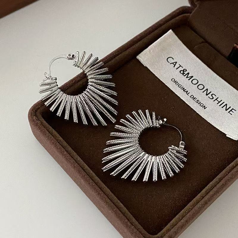 Sweet Cool Style Geometric Fan-shaped Earrings, Heart Line Stud Earrings, Niche Designed Personalized Trendy Jewelry Gift For Women