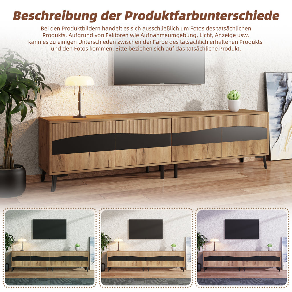 180x40x50cm TV Cabinet, Wood Color - Black Splice TV Stand, TV Cabinet With 4 Cabinets, Living Room Cabinet With 8 Support Legs, Recommended Load Capacity 30kg, Symmetrical Design, Lowboard
