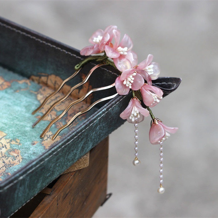 U-shaped Hairpin With Glazed Peony Design For Updo Hairstyles