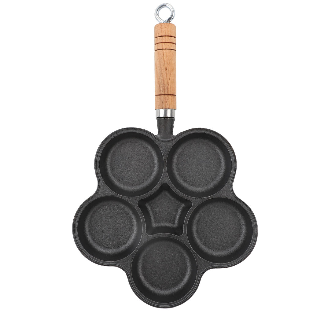 Cast Iron 5 Hole Egg Frying Pan Fast Heating Thick Bottom Heavy Duty Breakfast Pan For Gas Stove Induction Cooker