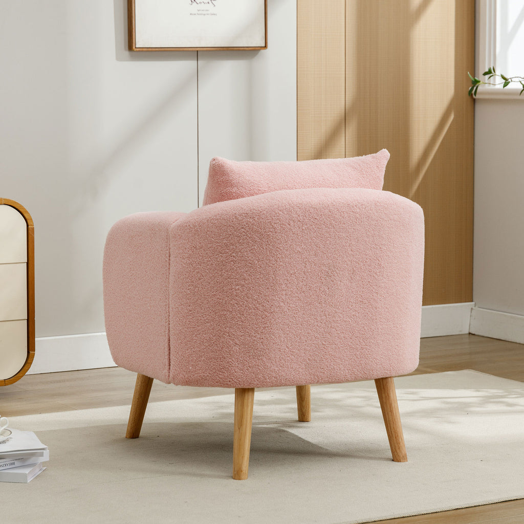 Modern, Simple Teddy Velvet Armchair With Cushion, Extra Thick Cushion Chair, Single Sofa Armchair, Upholstered Armchair, Leisure Chair, Solid Wood Leg Chair