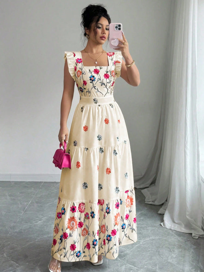 Womens Puff-sleeve Floral-print Waist-cinching Dress