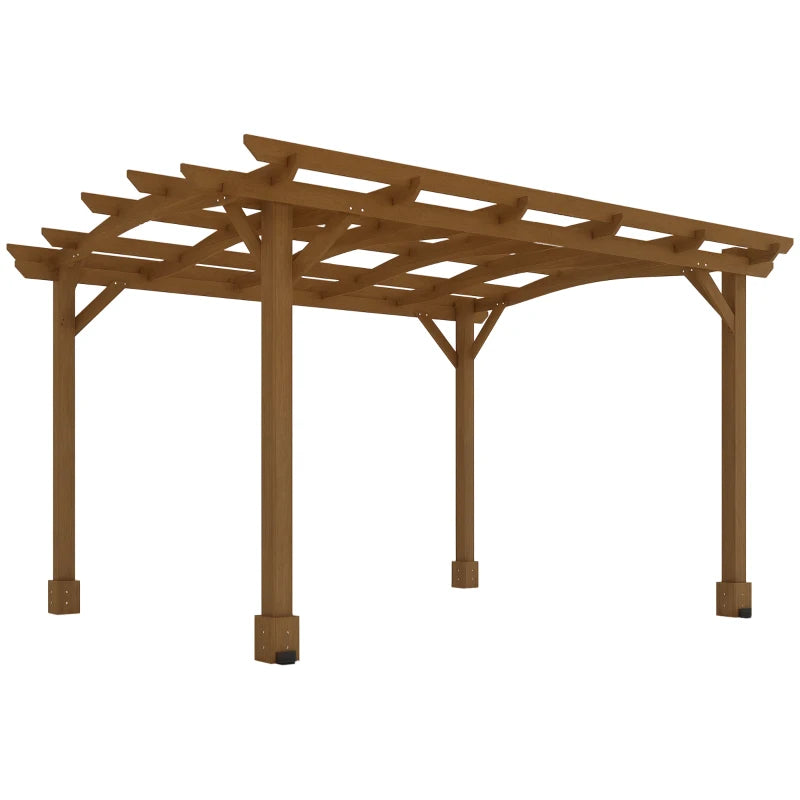 10' X 12' Wood Pergola, Outdoor Gazebo Grape Trellis With Arched Roof For Climbing Plant Support, Dark Brown