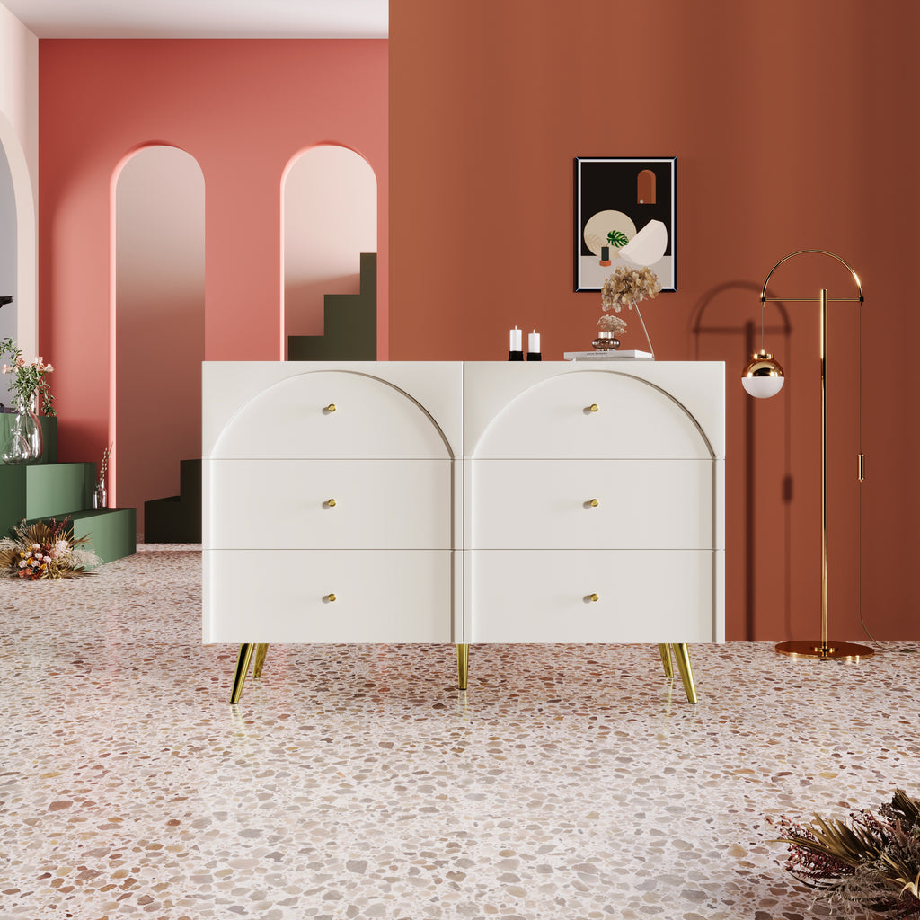 Drawer Chest Of Drawers Chest Of Drawers With 6 Drawers, White Sideboard Highboard For Bedroom & All Living Rooms, Cream-White -H85 W120 D40 Cm