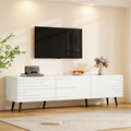 180 X 40 X 48 Cm TV Cabinet With 3 Hinged Doors, Lowboard, TV Stand, Cabinet, Living Room Cabinet, Printed Design, White, Suitable For TVs Around 80 Inches, Large Storage Space, Made Of MDF Material.