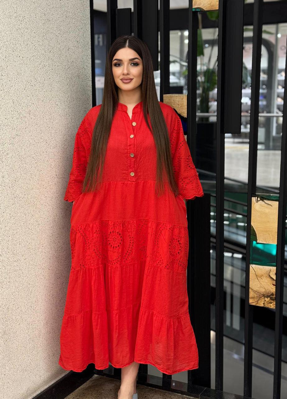 Loose-fit Lace Hollow-out Plus-size Casual Dress