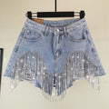 Fashionable Womens Shorts With Ripped Edges Tassels And A Sexy Chain Detail