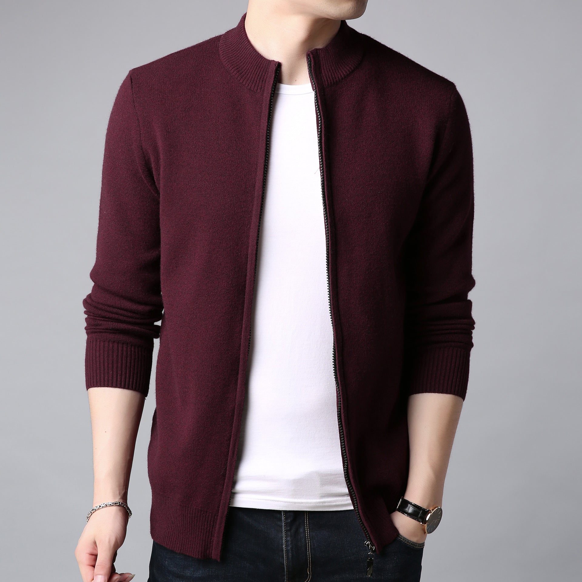 Mens Thickened Warm Solid-color Sweater