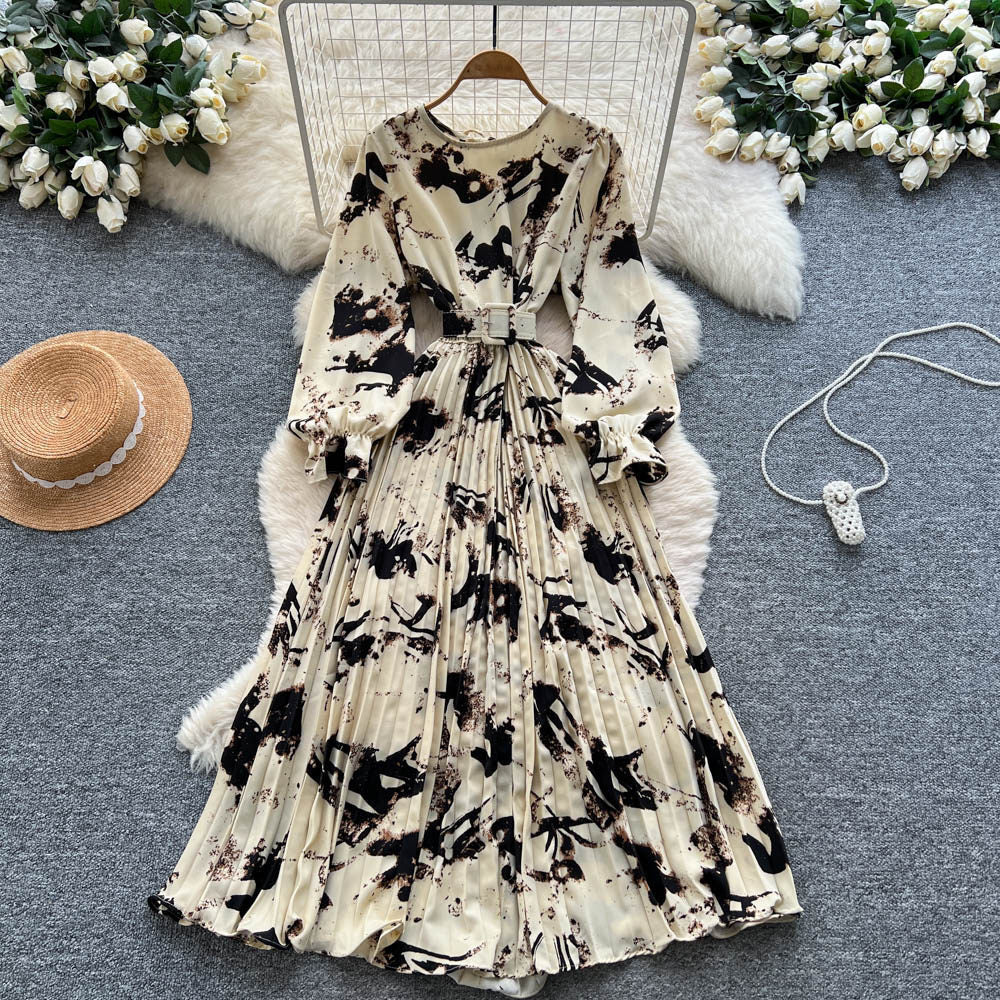Womens French-style Vintage Chic Printed Dress