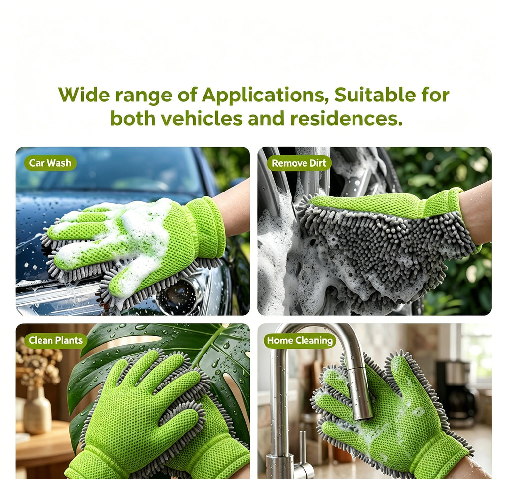 Thickened Chenille 5-Finger Car Wash Gloves, Rich Foam Cleaning Gloves, Professional Car Washing Towels For Auto Detailing Shops