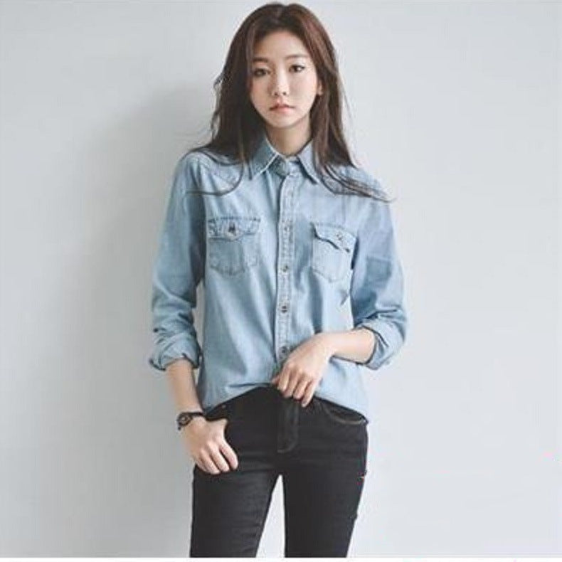 Womens Fashionable Loose-fitting Versatile Denim Shirt