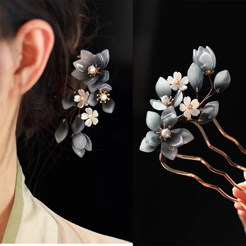 U-shaped Hairpin With Glazed Peony Design For Updo Hairstyles