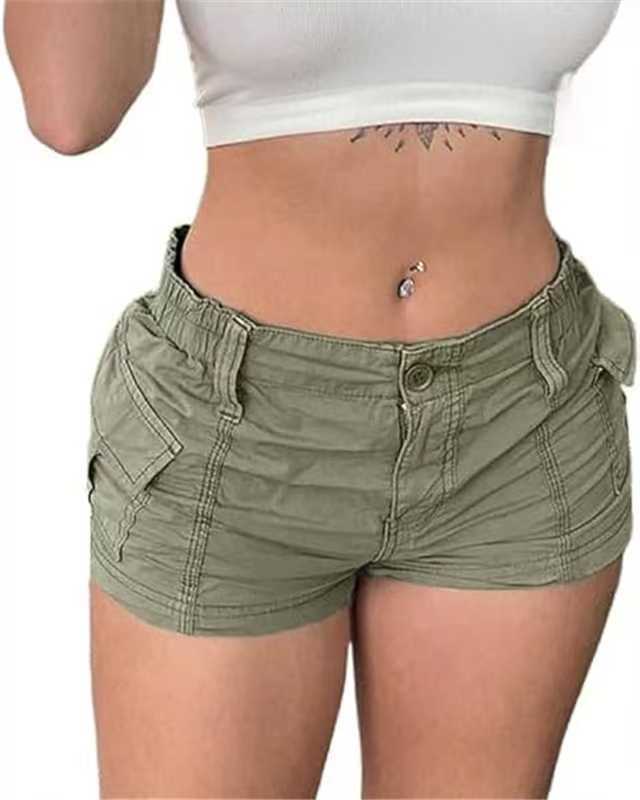 Womens Versatile Fashionable Solid-color Utility Denim Shorts