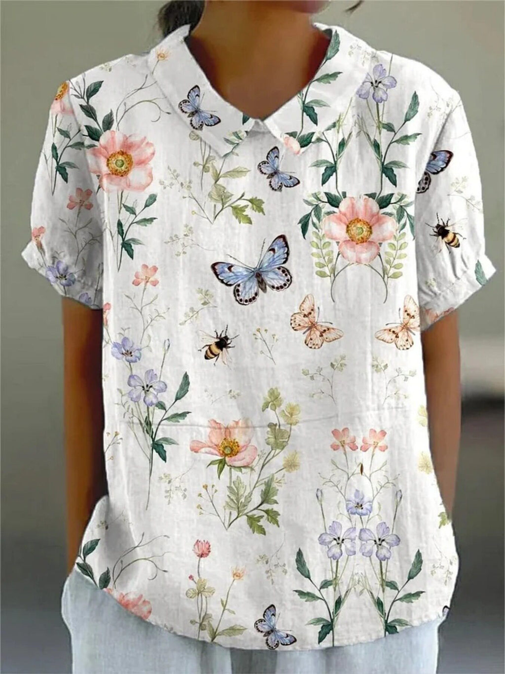Round-neck Plain-colored Casual Short-sleeve T-shirt