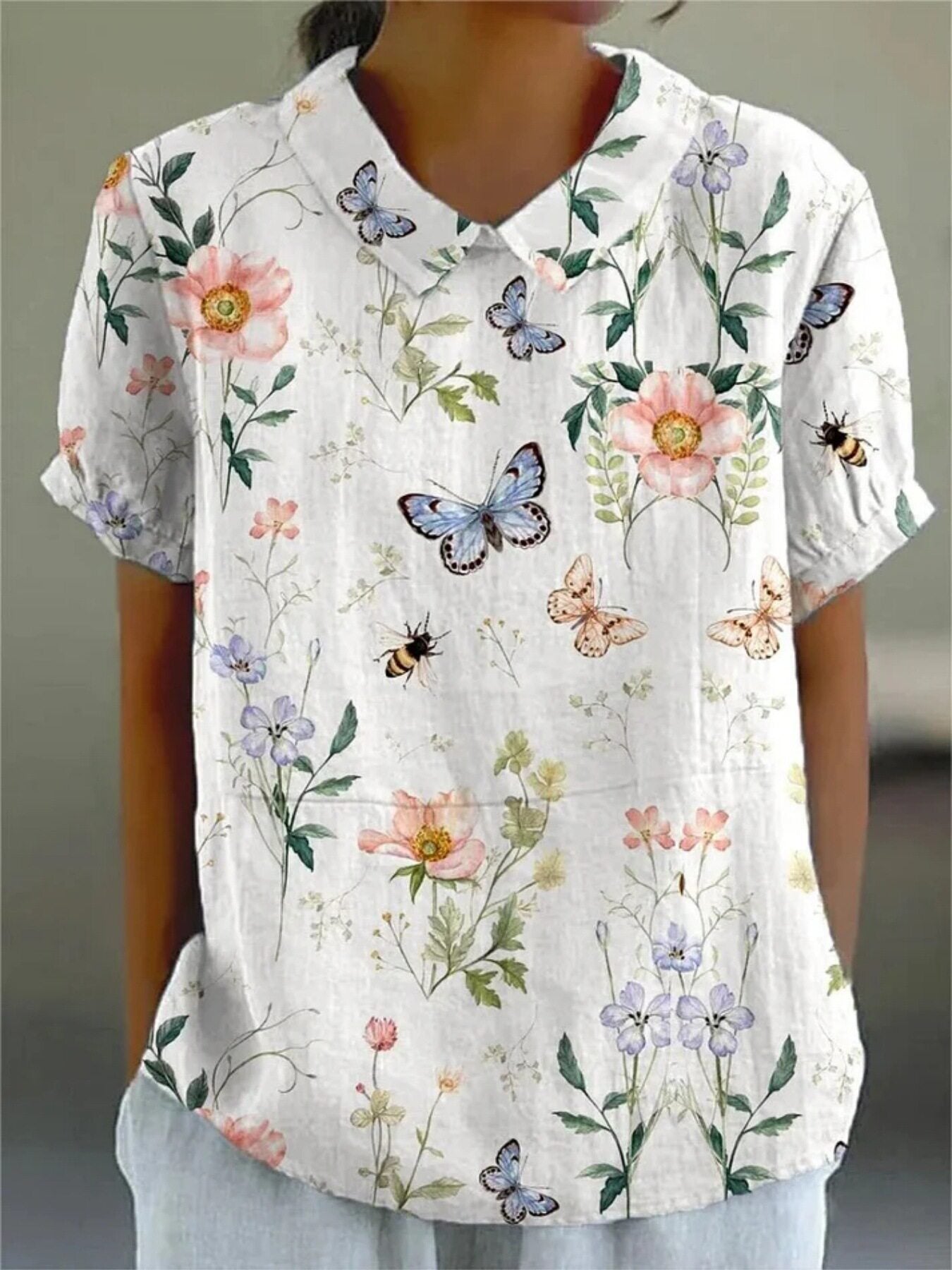 Round-neck Plain-colored Casual Short-sleeve T-shirt