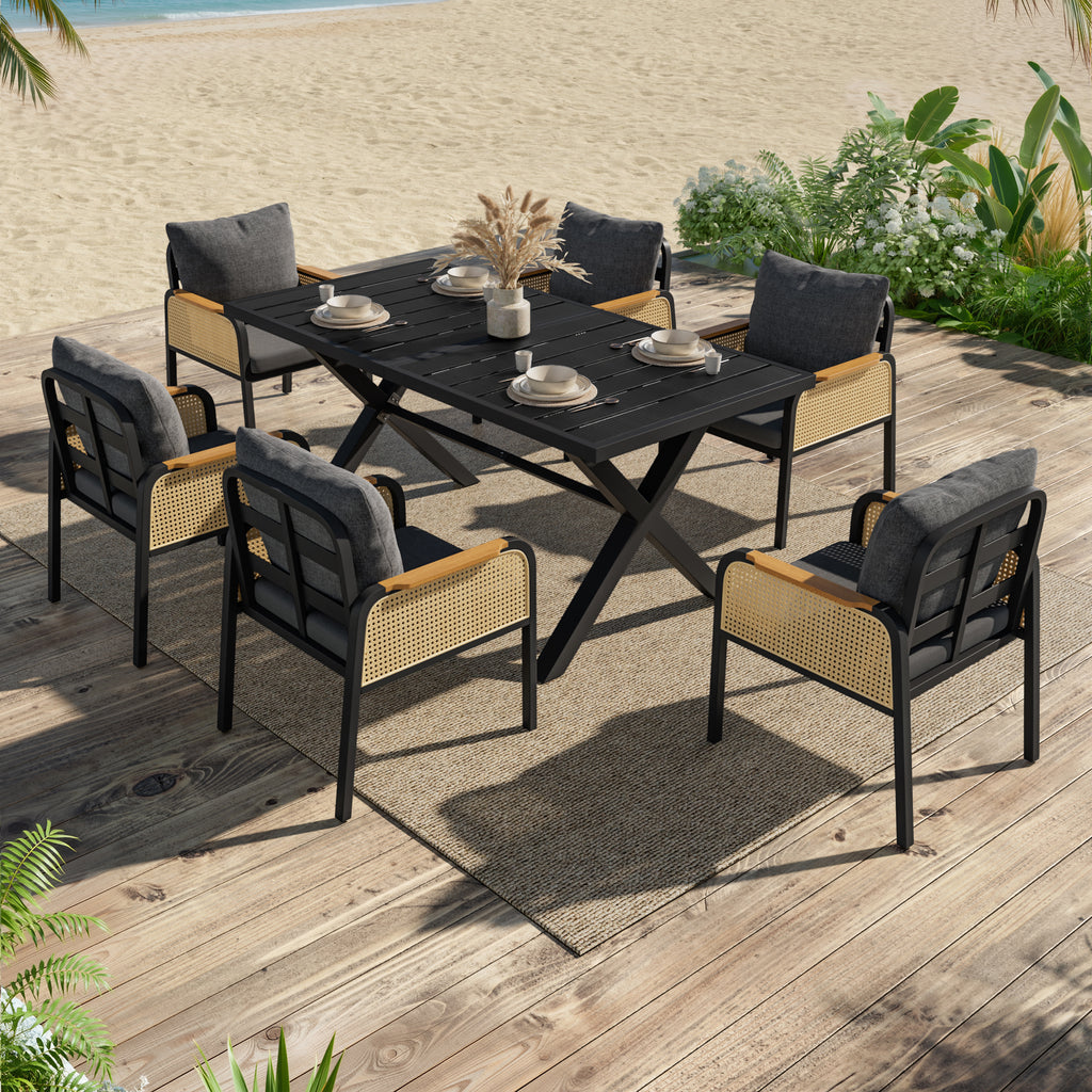 Modern Outdoor Sofa Set , Multi-Person Leisure And Meeting Set , Iron Frame , Braided Armrests , Seat Cushion Included