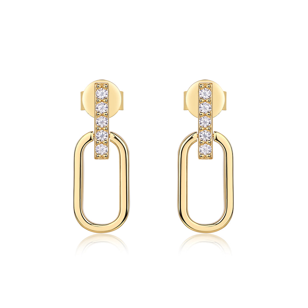 S925 Sterling Silver Gold Plated Geometric Link Earrings, D-VVS1 Moissanite Pave Bar, 2.1g Women's Jewelry Gift Box