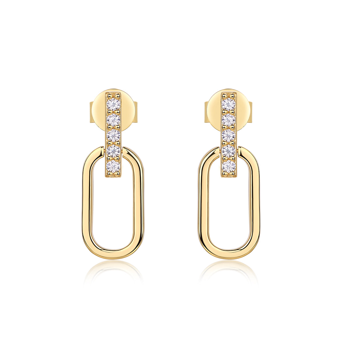 S925 Sterling Silver Gold Plated Geometric Link Earrings, D-VVS1 Moissanite Pave Bar, 2.1g Women's Jewelry Gift Box