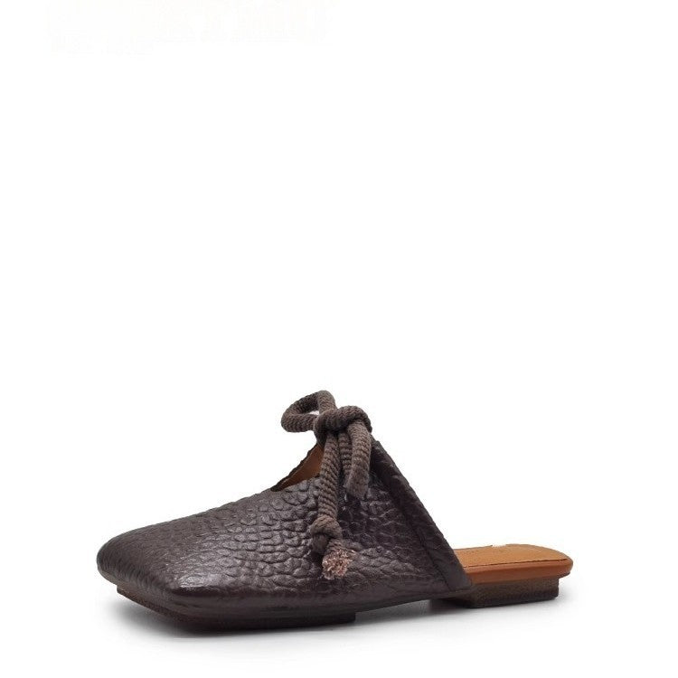 Womens Fashionable Square-toe Retro Slide Sandals