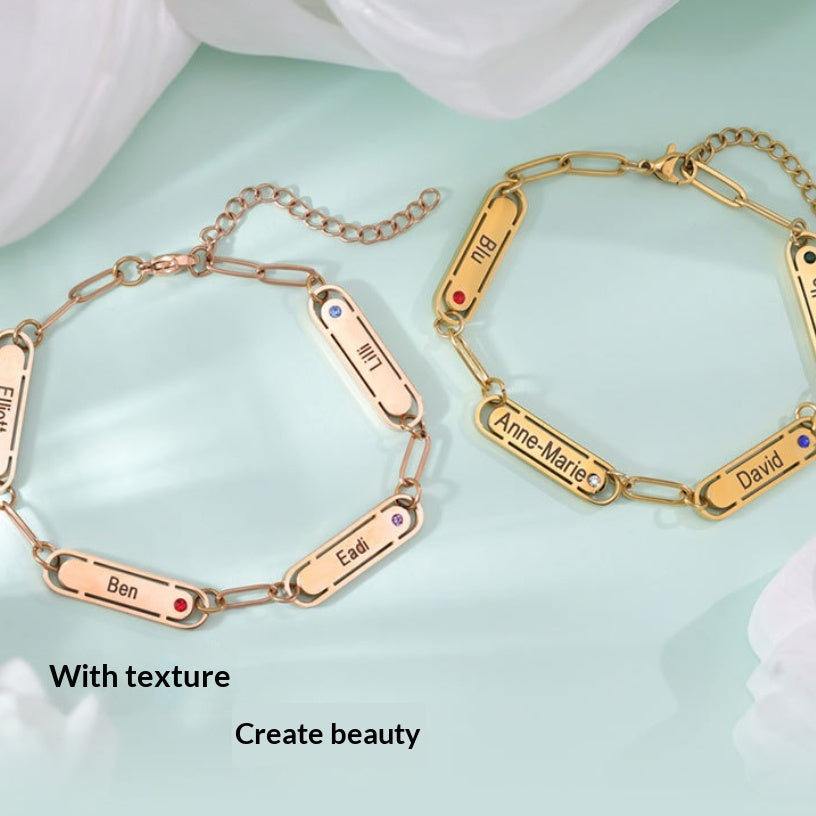 Cross-border Stainless Steel Oval Diamond Inlaid Engraved Bracelet